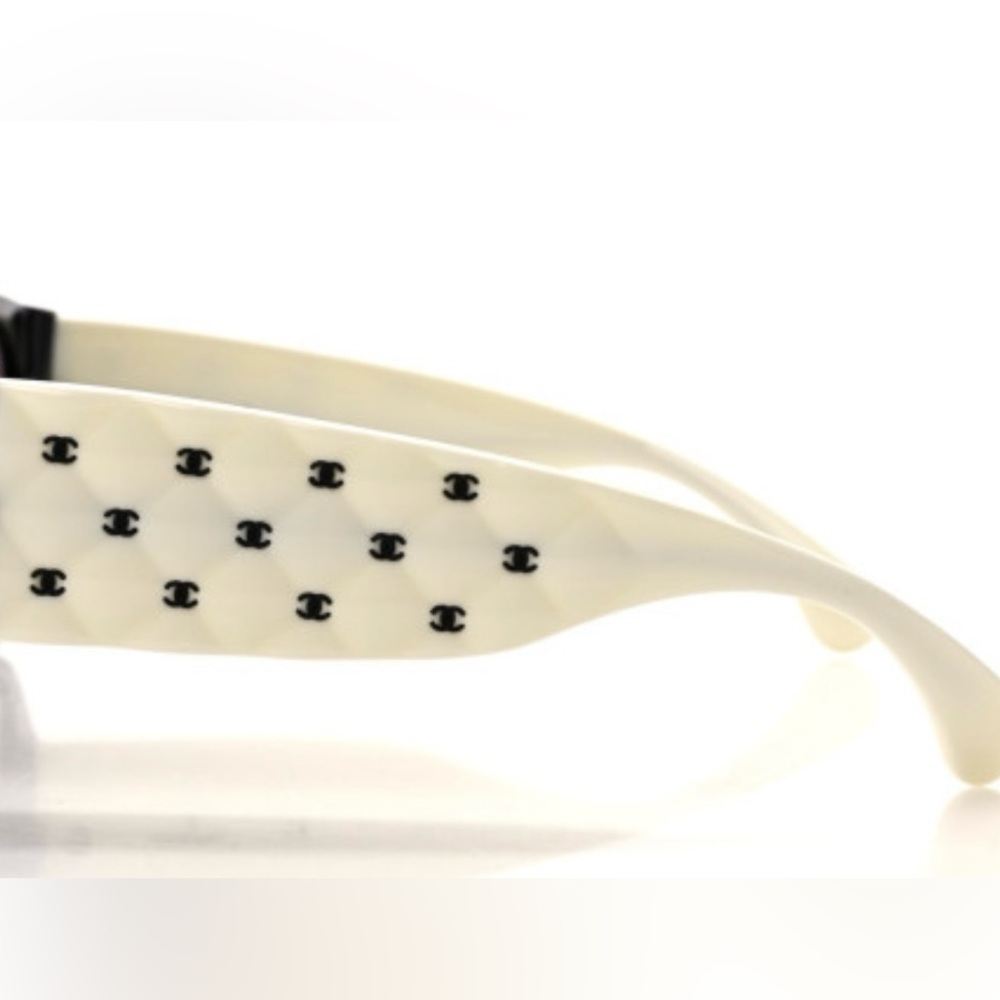 CHANEL Black and Cream Studded Sunglasses Quilted CC Pilot sunglasses - Picture 6 of 9